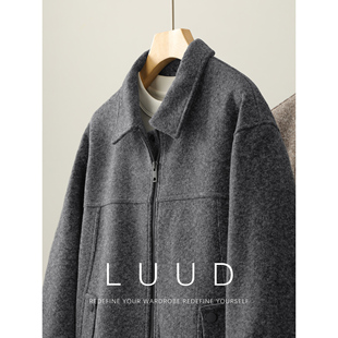 保暖羊毛混纺翻领毛呢外套 秋冬季 LUUD 花纱混色肌理磨毛夹克男士