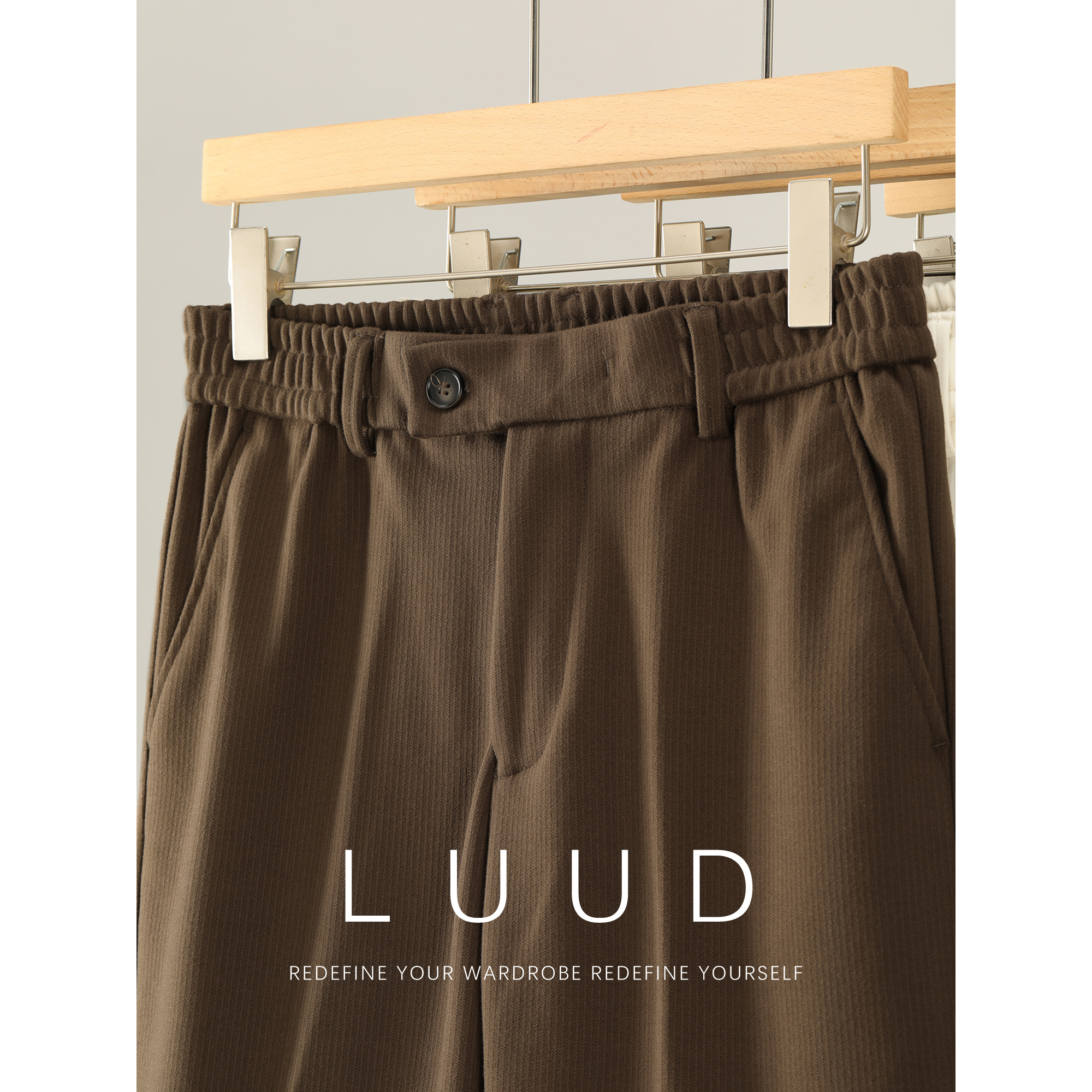 LUUD 时尚韩系保暖毛呢锥形休闲长裤男秋冬季立体裁剪小直筒西裤