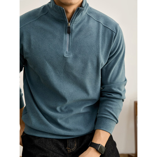 LUUD 潮奢帅气磨毛德绒长袖上衣秋冬高品质半拉链立领保暖男卫衣