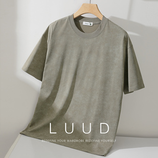 潮牌复古做旧体恤衫 LUUD T恤男夏季 重磅短袖 百搭休闲宽松上衣 美式