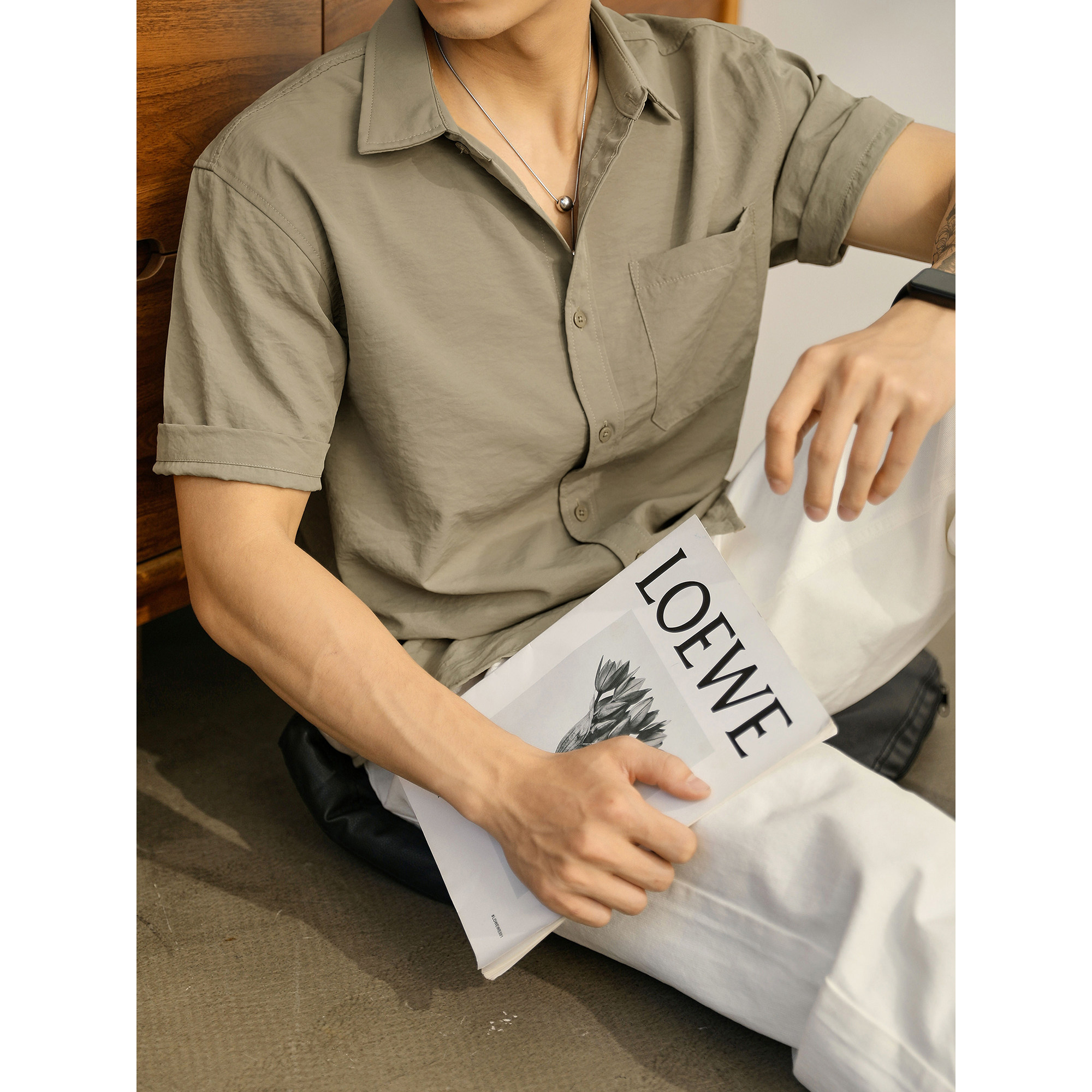 LUUD 复古风圆弧下摆胸口贴袋衬衫男夏季凉感透气肌理感休闲衬衣,男装,衬衫,淘宝优惠券,粉丝福利购,淘宝优惠卷