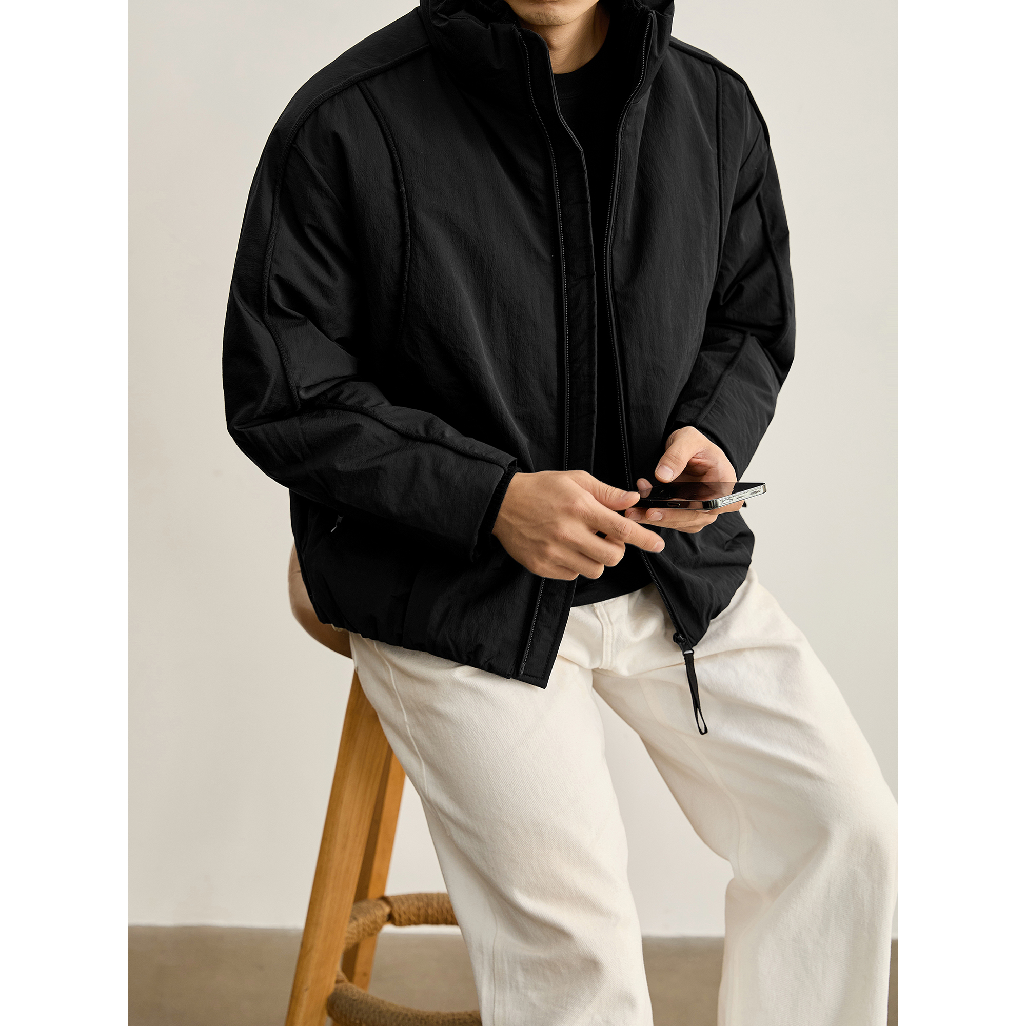 LUUD 轻量化解构分割立领羽绒服时尚拼接针织收口袖90鸭绒面包服