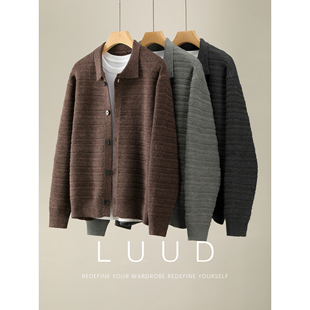 男立体提花纯色翻领毛衣外套 针织开衫 LUUD 重磅880g加厚保暖冬季