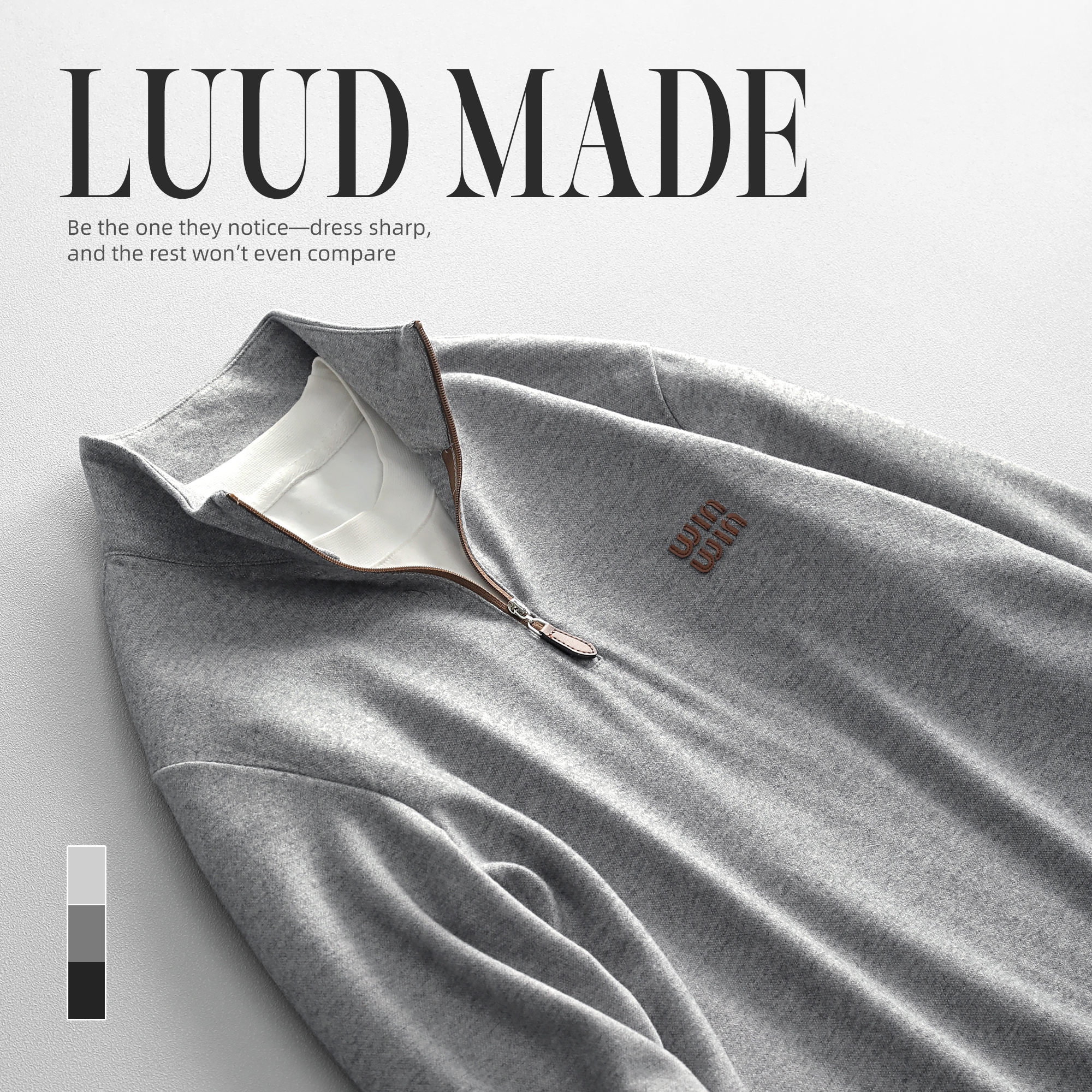 LUUD 美式休闲半拉链立领卫衣男德绒保暖修身套头长袖运动风上衣