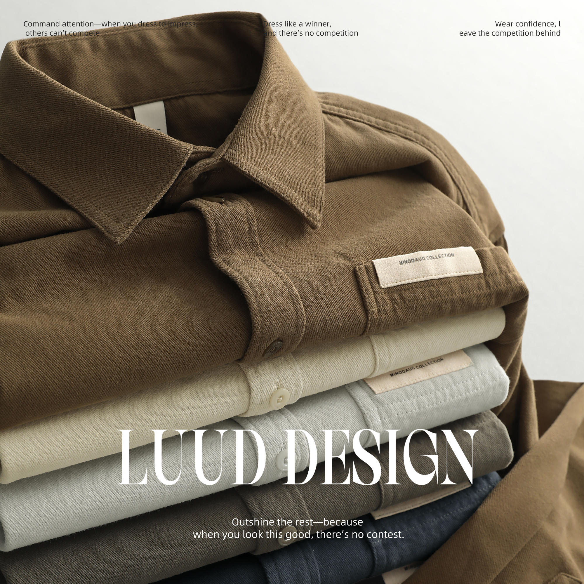 LUUD 净色纯棉长袖衬衫男2025新款简约标签口袋款休闲衬衣小外套