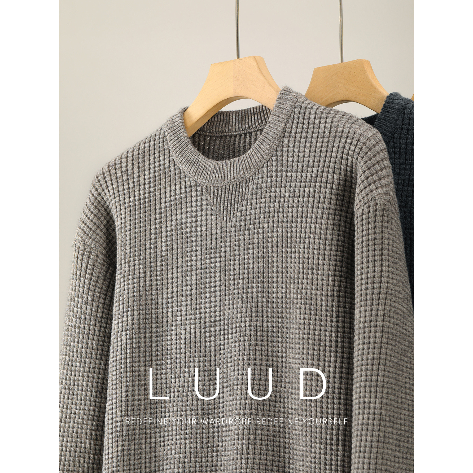 LUUD 华夫格肌理感高克重760g撞色罗文收口针织衫男秋冬加厚毛衣,男装,针织衫/毛衣,淘宝优惠券,粉丝福利购,淘宝优惠卷