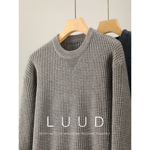 LUUD 华夫格肌理感高克重760g撞色罗文收口针织衫男秋冬加厚毛衣