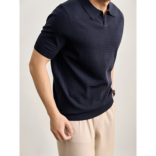 透气亚麻混纺莱赛尔POLO衫 T恤男夏季 方格肌理感针织翻领短袖 LUUD