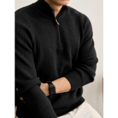 LUUD 高智感老钱风半拉链立领针织衫 男冬重磅810g华夫格肌理毛衣