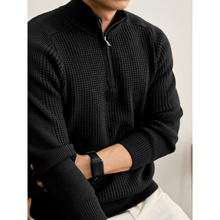 LUUD 男冬重磅810g华夫格肌理毛衣 高智感老钱风半拉链立领针织衫