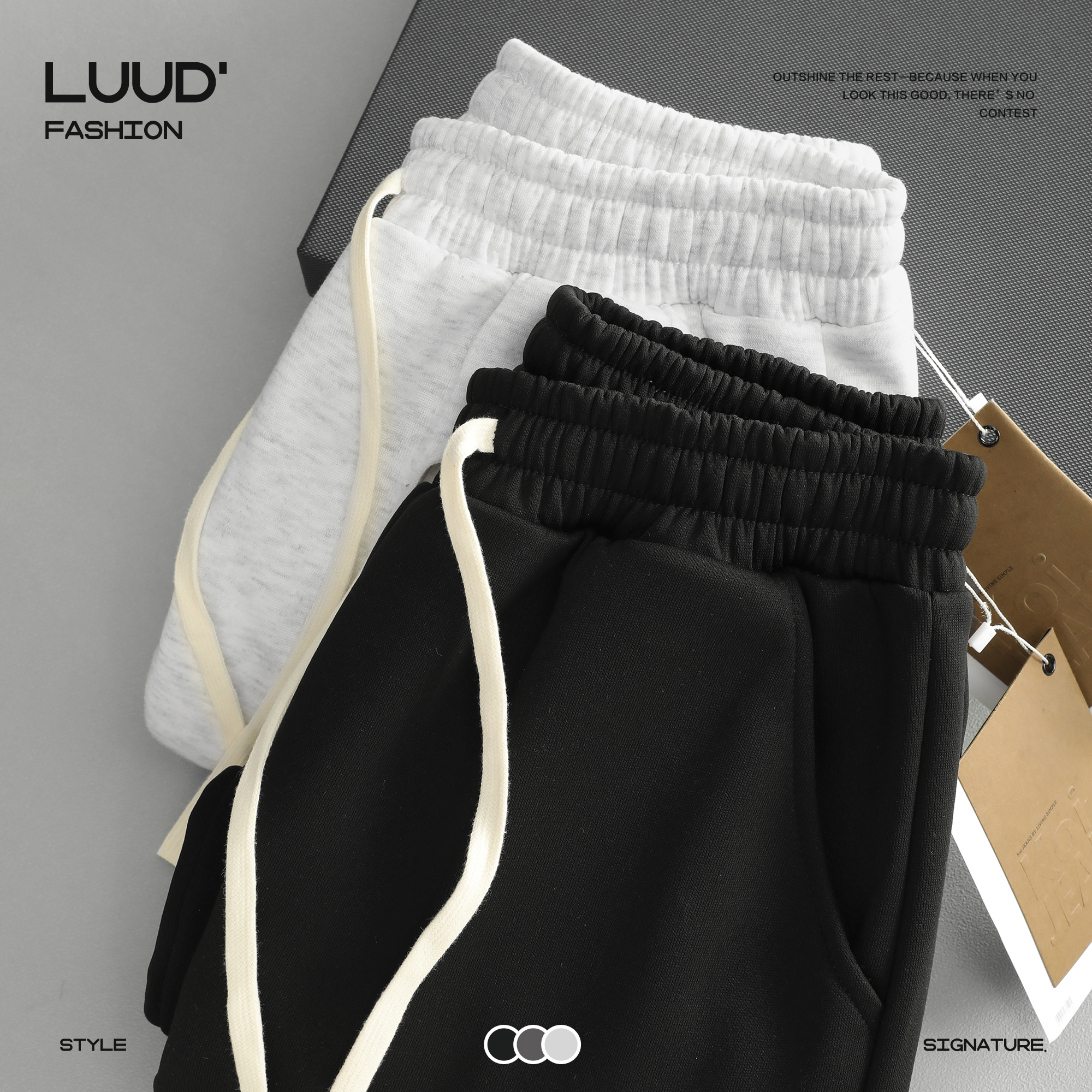 LUUD 内里加绒卫裤男潮牌休闲百搭垂感阔腿裤子直筒运动抽绳长裤