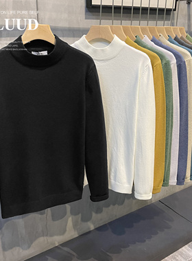 LUUD 冬季黑色半高小立领针织毛线衫韩版百搭修身打底内搭上衣男