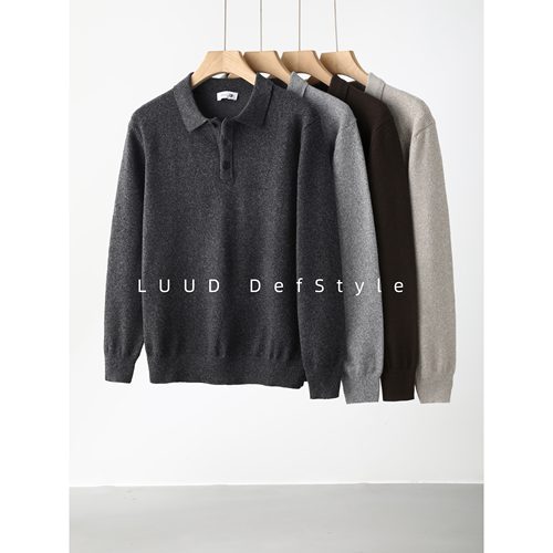 LUUD 男士花纱混色通勤百搭套头长袖毛衣软糯亲肤针织POLO领长袖