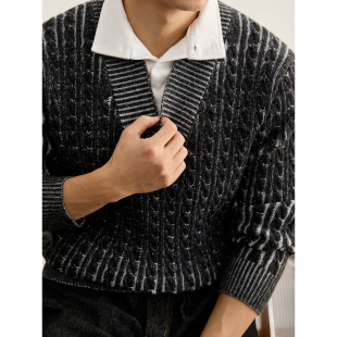 LUUD 安哥拉洋极绒假两件毛衣男 优雅老钱麻花纹多形态领口针织衫