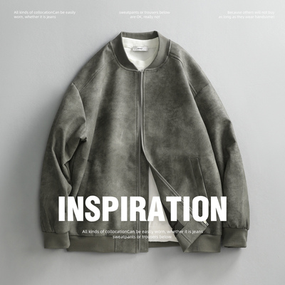 LUUD 潮牌美拉德痞帅晕染PU皮夹克外套男士短款机车服棒球领皮衣