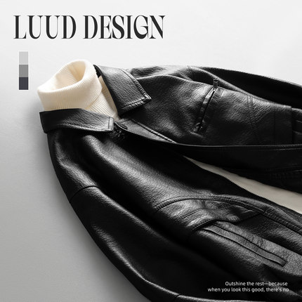 LUUD 美拉德复古加绒皮衣男款冬季潮牌痞帅机车服短款皮夹克外套