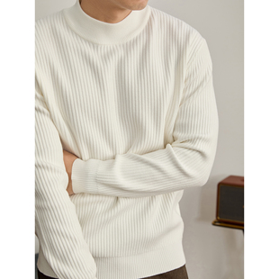 LUUD 冬季男士半高领竖坑条肌理感针织衫毛衣白色简雅内搭打底衫