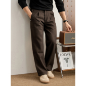 LUUD 铆钉口袋半松紧腰保暖毛呢裤 复古高级感直筒休闲长裤 男冬季