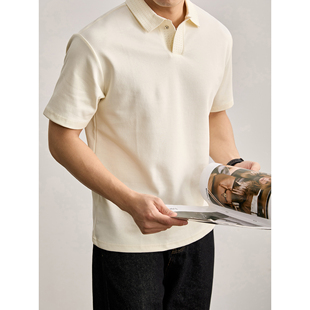 轻奢拼料针织镂空透气孔翻领POLO衫 LUUD T恤衫 短袖 潮 净色文艺男士