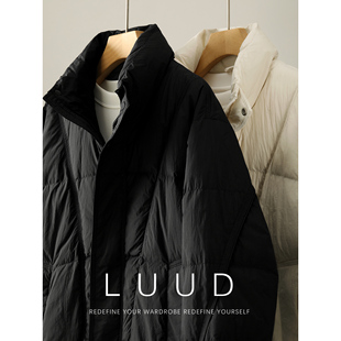 LUUD 简约轻奢白鸭绒立领羽绒服男立体压褶金属标保暖面包服外套