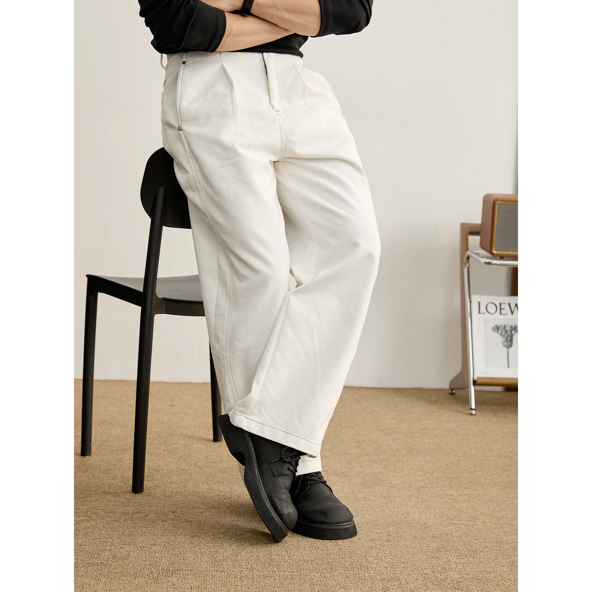 特价 清爽白色垂坠感直筒牛仔裤男装铆钉辑明设计半松紧腰阔腿裤,男装,牛仔裤,淘宝优惠券,粉丝福利购,淘宝优惠卷