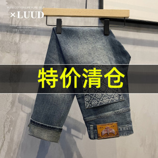 潮牌美式 休闲微胯小脚长裤 做旧复古风裤 洗水牛仔裤 男 子男士 特价