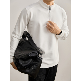 LUUD 极简轻奢风白色半拉链立领卫衣男亲肤7A抗菌水洗棉长袖上衣