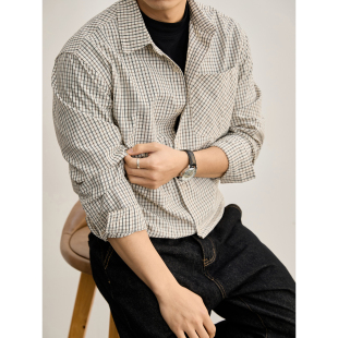 复古老钱风男士 衬衫 长袖 舒适抗皱撞色格纹薄款 外套 衬衣春季 LUUD