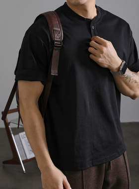 LUUD 复古简约亨利领短袖POLO衫男夏季百搭宽松T恤休闲轻熟风上衣