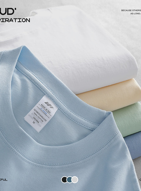 LUUD 夏装时尚男女同款圆领短袖纯色230G舒适精梳棉上衣休闲T恤衫