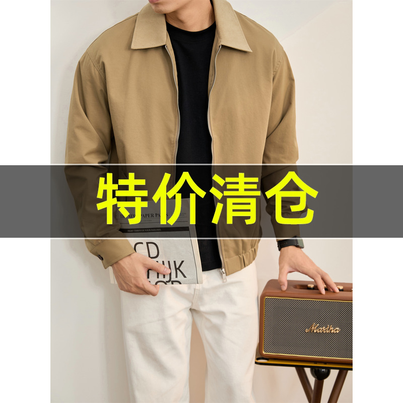 特价 老钱风纽扣斜插袋设计休闲外套复古轻熟灯芯绒翻领夹克男冬