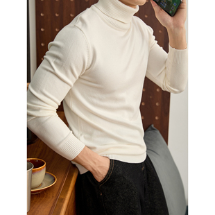 LUUD 软糯保暖莫代尔儒雅绅士毛衣 素男极简风可翻高领内搭针织衫