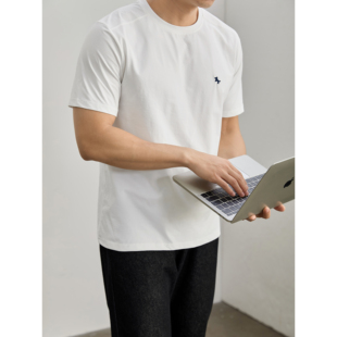 男生夏季 简约迪桑麻棉圆领短袖 小马刺绣纯色舒适上衣T恤 时尚 LUUD