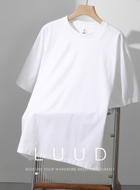 LUUD 黑白色经典精梳棉凉感T恤衫夏季新款休闲纯色短袖透气上衣男