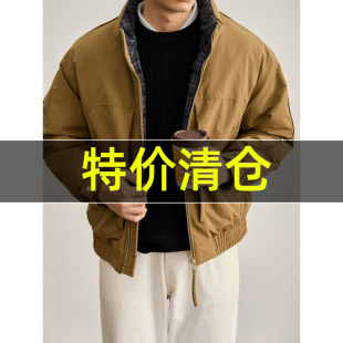 口复古休闲外套 纽扣调节袖 特价 立领格纹内衬保暖鸭绒羽绒服男士