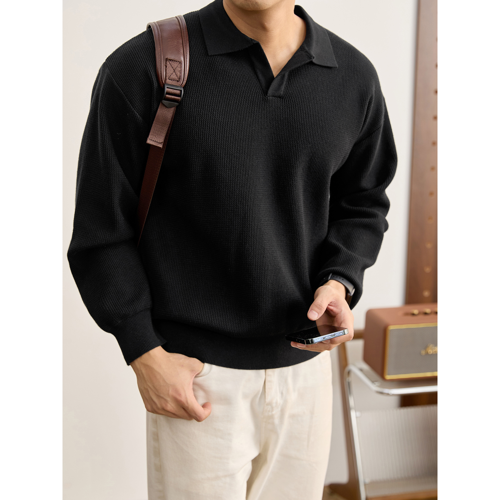 LUUD 新贵极简风海鸥领针织衫男士肌理感轻奢百搭套头Polo衫毛衣