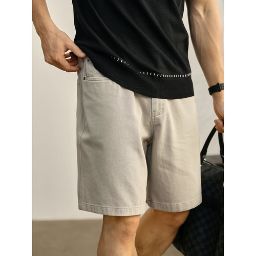 LUUD 复古水洗纯色直筒牛仔短裤男夏季舒适纯棉时尚潮流工装中裤