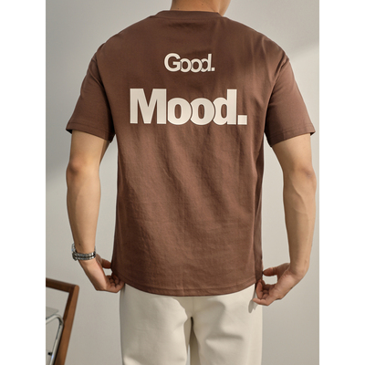 LUUD 潮流休闲圆领T恤衫男款Good贴胶落肩体恤百搭棉质圆领半袖衫