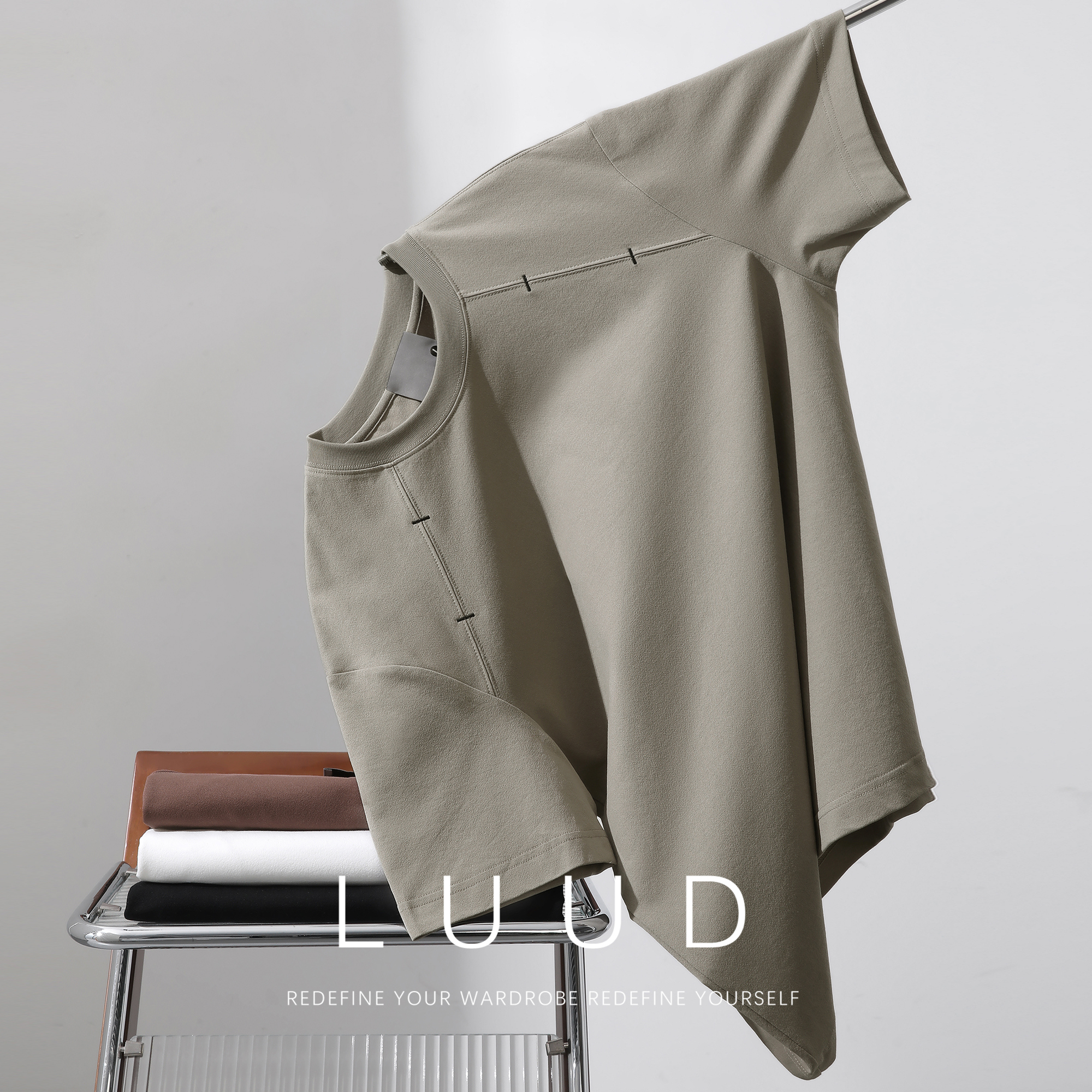 LUUD 潮流设计感分割线短袖T恤男夏季潮牌痞帅圆领舒适棉质体恤衫