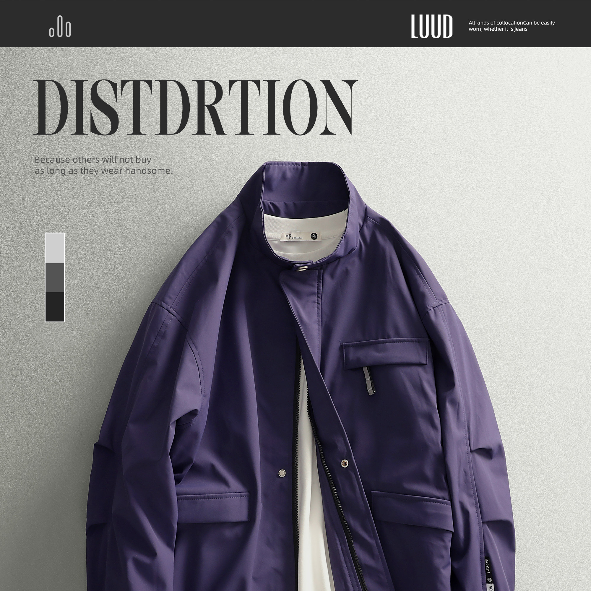 LUUD 工装外套2025新款立领夹克男装痞帅青年休闲多口袋长袖上衣