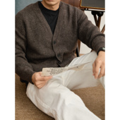 LUUD 高克重750g毛衣 冬季 慵懒松弛感绵羊毛混纺磨毛针织开衫 男士