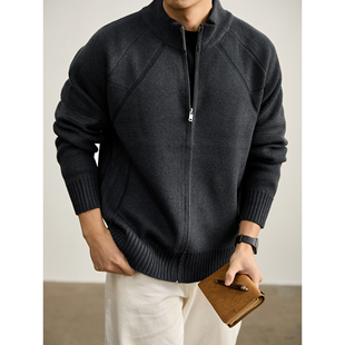 男冬季 老钱纯色坑条肌理针织开衫 重磅930g立领毛衣外套 美式 LUUD