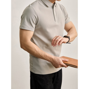 抗皱珠地布四合扣T恤POLO衫 透气二级无痕纯色翻领短袖 男 夏季 LUUD