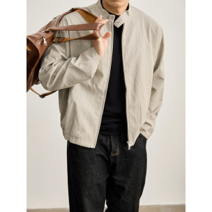 LUUD citywalk明线立领按扣夹克格纹内里涂层PU软皮衣外套男春季