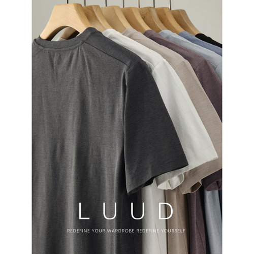 LUUD 迪桑麻棉高质感速干透气圆领短袖T恤男夏季户外休闲纯色上衣