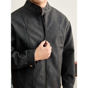 LUUD 高级感一粒扣立领防风行政夹克斜向立体缝线结构PU皮衣外套