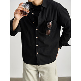 男不规则横条肌理100%纯棉衬衣外套 衬衫 LUUD 轻奢痞帅单贴袋长袖