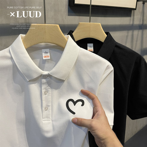 LUUD 简约文艺爱心图案男装短袖POLO衫修身百搭保罗衫休闲上衣男