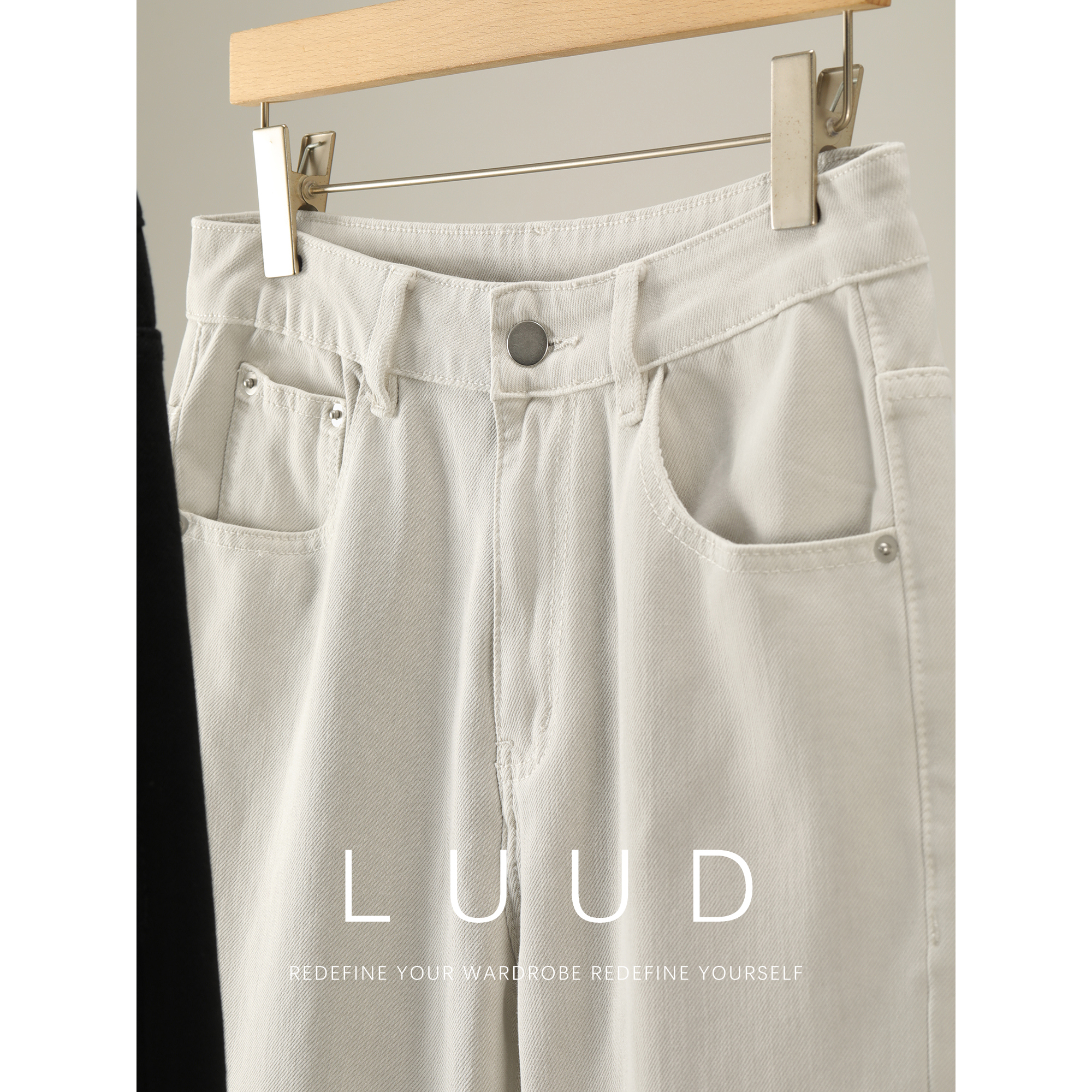 LUUD 简约百搭斜纹肌理直筒牛仔裤男立体裁剪黑白色休闲长裤秋冬