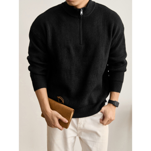 秋冬季 LUUD 男士 简约半开襟针织衫 高克重710g抗起球立领毛衣 时尚